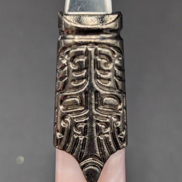 Gibson Roseland Salad Forks Set of 7 Pearlescent Pink Handles Ornate Vintage - Picture 3 of 8